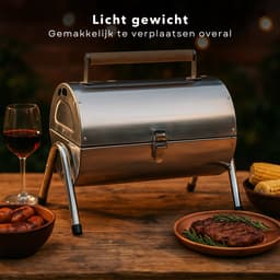 Cheqo® Draagbare Houtskoolbarbecue - Tafelmodel BBQ - Houtskool BBQ - Tafelgrill - Barbecue - Compact voor Balkon en Camping - RVS Design — thumbnail 4