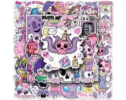 Coole Sticker Mix - Pastel Gothic Creepy Cute - 50 Stuks paars met Skulls, Bones & Bows - Voor Halloween decoratie, Laptop, Helm, Muur etc.