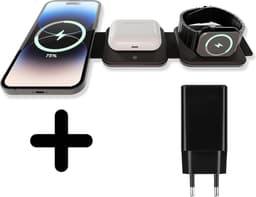 Coverzs 3 in 1 Travel Charger geschikt voor Apple iPhone / Apple Watch / AirPods - Oplader draadloos - iPhone Oplader met kabel - USB A naar USB C - Opvouwbaar Docking station - Vouwbaar Oplaadstation - GSM lader Qi station met meegeleverde adapter — thumbnail 1