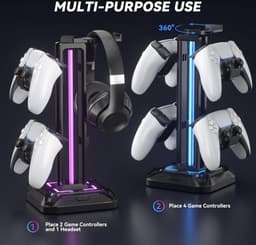 oCreon RGB Hoofdtelefoonstandaard met 9 Lichtmodi – Draaibare Houder voor Controller en Afneembare Haak - Zwart — thumbnail 2
