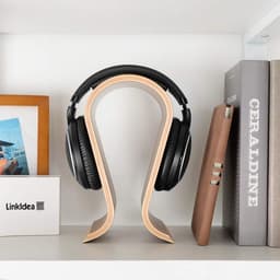 Hoofdtelefoonstandaard van walnoothout, hoofdtelefoonhouder, universele hoofdtelefoonhouder, U-vormig, duurzaam, antislip, voor thuis, kantoor en winkel (bruin) — thumbnail 3