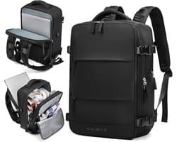 Caimco Expedition Rugzak met Laptopvak & Vak voor Natte Kleding – Waterafstotende 15.6 inch Laptop Backpack – Ruime Reistas met Schoenenvak – Unisex Schooltas – Zwart