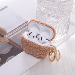 Casemania Hoesje Geschikt voor Apple AirPods 4 - Bruin - Schokbestendig Teddy Furr Cover met Ring & Sleutelhanger — thumbnail 3