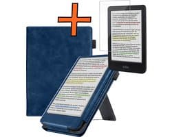Hoesje Geschikt voor Kobo Clara Colour Lederen Hoes Book Case Met Screenprotector - Hoes Geschikt voor Kobo Clara Colour Hoesje Book Cover Leer - Donkerblauw