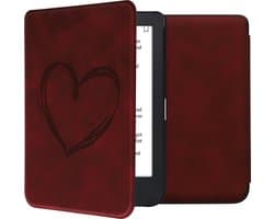 kwmobile e-reader hoesje geschikt voor Kobo Clara 2E hoes - Ereader flip case met standaard - Kunstleren e reader cover - Brushed Hart design in donkerrood