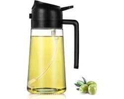 Flow Goods 2-in-1 Olijfolie Sprayer – Zwart - Olijfolie Fles met Giet- en Sprayfunctie - Navulbaar Olie Glas – 470 ML – Cooking Spray - BBQ Accesoires – Airfryer
