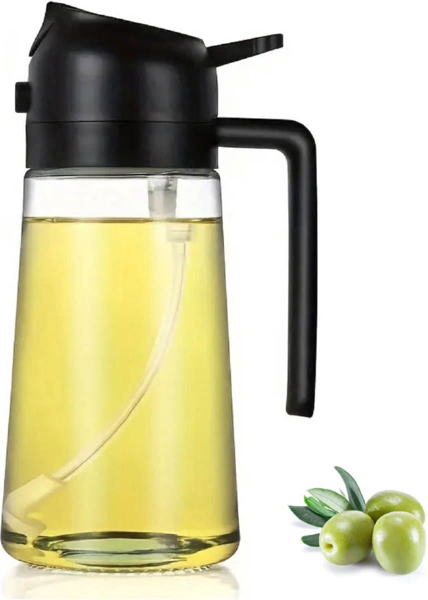 Flow Goods 2-in-1 Olijfolie Sprayer – Zwart - Olijfolie Fles met Giet- en Sprayfunctie - Navulbaar Olie Glas – 470 ML – Cooking Spray - BBQ Accesoires – Airfryer — afbeelding 1