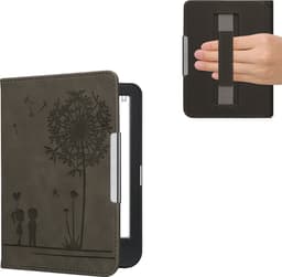 kwmobile ereader hoesje van kunstleer - geschikt voor Kobo Clara BW / Colour - Met magneetsluiting - In grijs Paardenbloemen Liefde design — thumbnail 5
