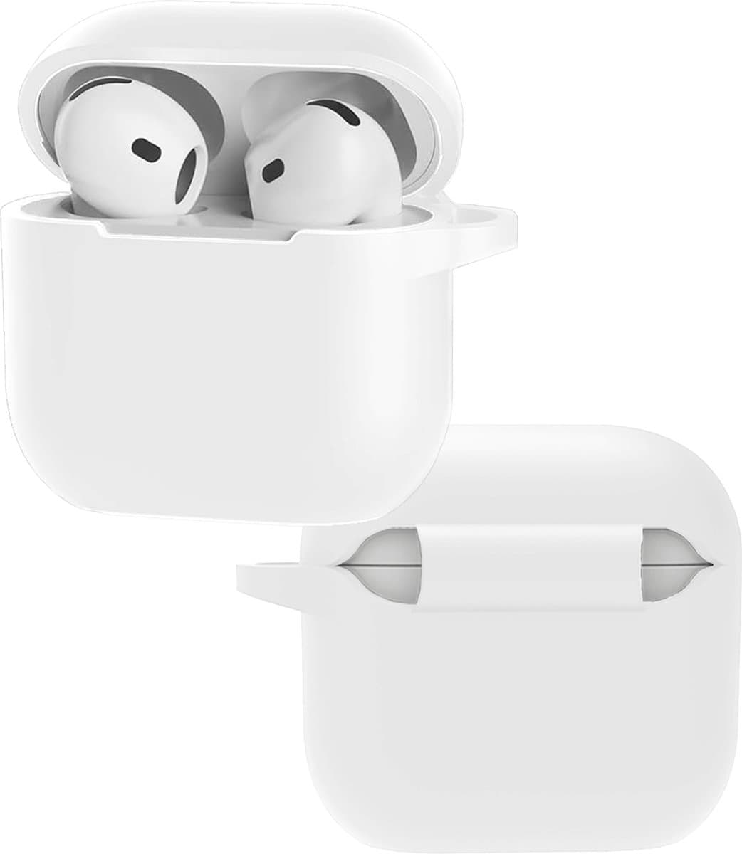 Hoes - Geschikt voor Apple AirPods 4 - Siliconen Hoesje met Clip - Silicone Case Cover - Wit — afbeelding 1