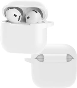 Hoes - Geschikt voor Apple AirPods 4 - Siliconen Hoesje met Clip - Silicone Case Cover - Wit — thumbnail 1