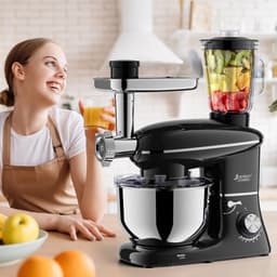 Ariqo 3-in-1 Keukenmachine - Keukenmixer met Mengkom - 1500W - 6 Standen - Brood, Vleesmolen, Smoothie, Garde - 5.5L - Zwart — thumbnail 4
