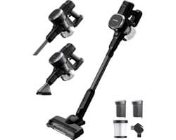 Auronic Steelstofzuiger Draadloos 220W - Draadloze Stofzuiger - HEPA Filter - Zelfstaand - Extra Accu - Op Accu - Zonder Zak - Kruimeldief - Vacuum Cleaner - Zwart