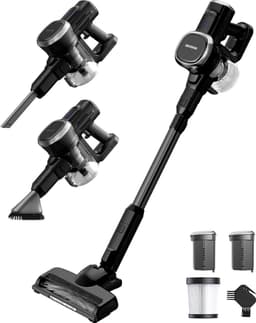 Auronic Steelstofzuiger Draadloos 220W - Draadloze Stofzuiger - HEPA Filter - Zelfstaand - Extra Accu - Op Accu - Zonder Zak - Kruimeldief - Vacuum Cleaner - Zwart — thumbnail 1