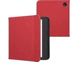 kwmobile e-reader hoesje geschikt voor Kobo Libra Colour hoes - E reader flip case met magneetsluiting - Ereader cover - Denim design in rood