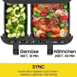 Dubbele heteluchtfriteuse - XXL-airfryer - Gelijkmatig garen - Twee manden - 11 liter - Zwart — thumbnail 3