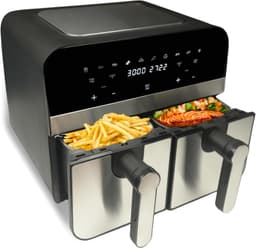 Heteluchtfriteuse, digitale dubbele mand, 2400 W, 9 l, van roestvrij staal, gezond en snel koken, ideaal voor je familiemaaltijden, 9 l, zilver — thumbnail 2