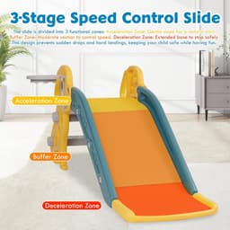 Glijbaan voor kinderen, kleine kinderglijbaan met basketbalmand, tuinglijbaan, peuterglijbaan, kinderspeelglijbaan binnen jaar, kinderglijbaan voor binnen en buiten, babyglijbaan, geel — thumbnail 3