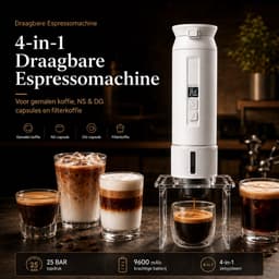 Draagbare Koffiemachine – 4-in-1 Zelfverwarmende Espressomachine 25 Bar – Auto, Camping & Camper – NS/DG-Capsules, Gemalen Koffie & Filterkoffie – Afneembare Afsluitbare Beker – 9600mAh – Warme Koffie Zonder Waterkoker – Wit — thumbnail 4