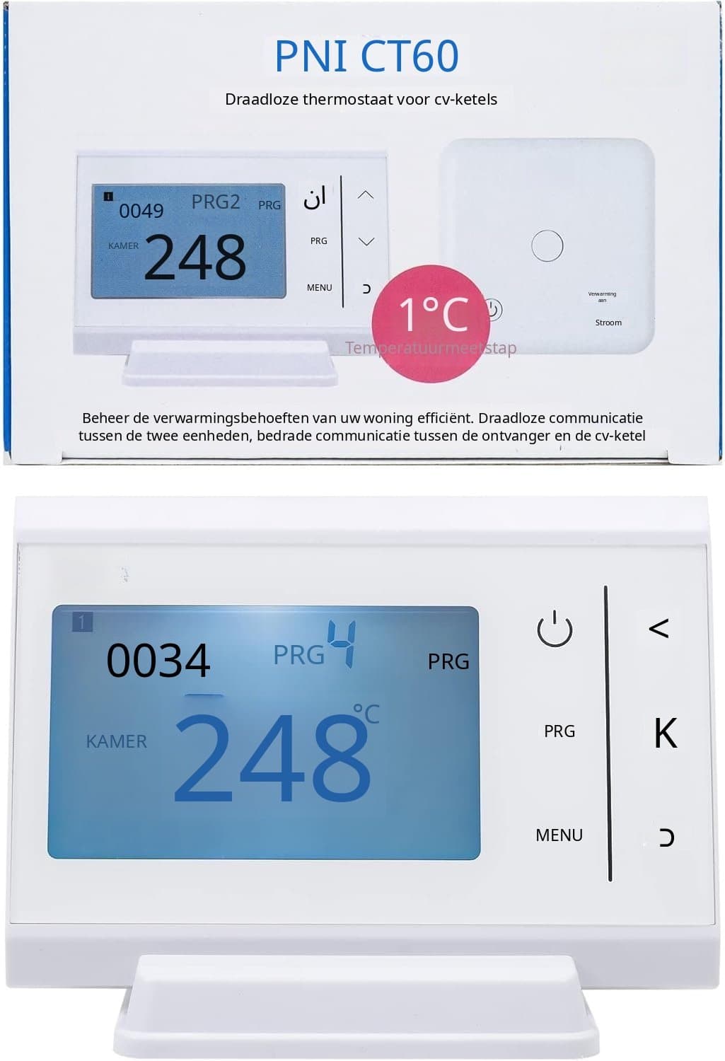 Warmara Thermostaat voor cv - CV Thermostaat - Slimme Thermostaat - Wit - 3cm x 13cm x 10cm — afbeelding 1