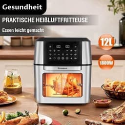 Heteluchtfriteuse - 1800W - 12L Capaciteit - Roestvrij Staal - LED-Touchbediening - Voor Gezond Koken — thumbnail 4