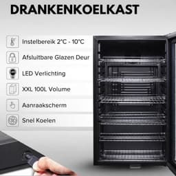 Vantivo® Minibar - Mini Koelkast Glazen Deur - Drankenkoelkast - Flessenkoelkast - 100L - Zwart — thumbnail 4