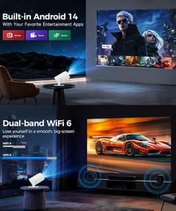Velqon Draagbare Projector met Android 14, 4K Ondersteuning, 1080P Full HD, 200 ANSI Lumen, 5G WiFi 6, Bluetooth 5.4, 180° Draaibaar — thumbnail 5