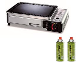 Kemper Smart grill Plancha - draagbare gas barbecue Tafelbarbecue Campingkooktoestel - incl. 2 gasflessen - Noodpakket item — thumbnail 1