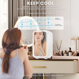 Mini-Koelkast 6L met Dimbare LED Spiegel - Koelen & Verwarmen - AC/12V DC - Voor Slaapkamer, Auto & Skincare - Wit — thumbnail 4