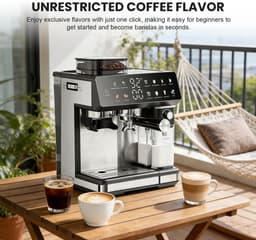 Chelsey- store - Koffiezetapparaat - Koffiemachines - Espressomachine Volautomaat Bonen- 20 maalstanden - 1350 W Volautomatisch- Dubbele boiler - Melkopschuimer - 2,7 liter Watertank - Touchscreen - Bonen -en Poederkoffie - Zwart — thumbnail 4