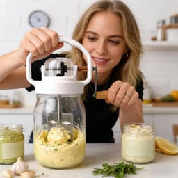 Hand Crank Mixer - Glazen Keukenmachine - Zelf Boter Maken - Geurvrije Container - 1.5 Liter - Transparant — thumbnail 3