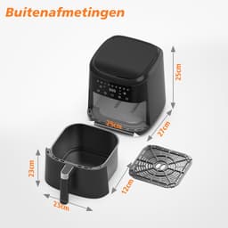 Airfryer - 6L inhoud - 1650W voor snel koken - 9 programma's - LED-display en warmhoudfunctie - metalen binnenzijde - olievrije Heteluchtfriteuse voor gezinsmaaltijden - receptenboek - gemakkelijk schoon te maken — thumbnail 5