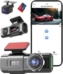 Dashcam voor auto - Zwart - 1,47 inch - 4K+1080P WiFi Dashboard Camera met Voor- en Achterlens - Compacte Auto Beveiliging — thumbnail 1