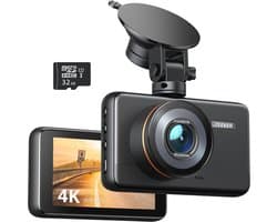 Dashcam voor auto - Zwart - 7,6 cm IPS-display - 4K UHD met Wifi en 32 GB Geheugenkaart - Voor Veilig Rijden