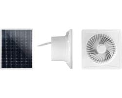 Afvoerventilator op zonne-energie - Raam wandventilator - Koeling en ventilatie - Vuurbestendig ABS materiaal - 15 cm gatdiameter - Wit