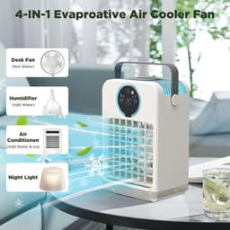 Luchtkoeler, Verdamper Mistventilator met 2-8 uur timer, 700ML Watertank, Draagbare Airconditioner, 3 Windsnelheden en 2 Miststanden, Persoonlijke Mini-conditioner voor Thuiskantoor Buiten - wit — thumbnail 4