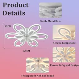 Ceiling Fan with Light Living Room RGB Dimmable Silent Ceiling Fan with Lights Modern Crystal Reversible 6 Speeds Bedroom White Lamp Fan Ceiling and Remote Control Timer — thumbnail 4
