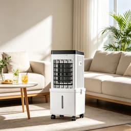 Verdampingsluchtkoeler - Vrijstaand model voor thuisgebruik - Lange gebruiksduur - Kleine koelventilator - 65W - Waterreservoir met grote capaciteit van 10 liter - Wit — thumbnail 2