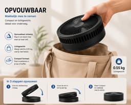 Opvouwbare Draadloze Ventilator met Afstandsbediening – Oplaadbare Staande & Tafelventilator – USB-C – Oscillerend – Verstelbare Hoogte – Stil – Zwart — thumbnail 4