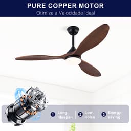 FloraGrace Ventilator – 132 cm Met Verlichting En Dimbare 3 CCT LED – Metaal En Hout – Zwart En Donker Walnoot – Stil Met Afstandsbediening — thumbnail 5