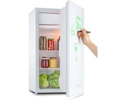 SnelShoppen - Energiezuinige Koelkast met Vriesvak, 90 Liter, ZestfulART-Design met Beschrijfbare Deur, Wit, Ideaal voor Keuken, Camping en Feesten