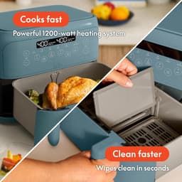 Luchtfriteuse Dubbele Mand - Heteluchtfriteuse Airfryer - Maaltijden Bereiden - Afneembare Scheidingswand - 4 Quarts - Blauw — thumbnail 2
