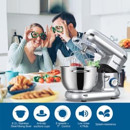 Keukenmachine 1500W – 6 Snelheden – 6L RVS Mengkom – Met Garde, Deeghaak en Menghaak — thumbnail 4
