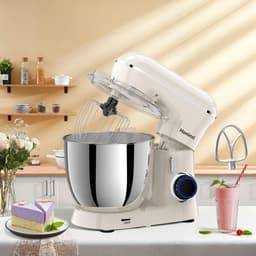 SnelShoppen - Keukenmachine 1400 W, Kneedmachine met 6 L Roestvrijstalen Kom, 10+ P-niveaus, Deegmachine voor Baktijd, Wit, inclusief Garde en Spatbes — thumbnail 4
