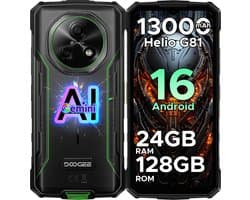 DOGEE Fire 5 Pro 4G- Rugged Smartphone - 13000 mAh/18W - Android 16 - 13MP+8MP - 24GB ROM+128GB ROM/（2TB/TF) - Gemini AI - 6,6inch HD+ 90Hz - MediaTek Helio G81 - NFC- Face ID - Vingerafdruk - IP68 - Groen