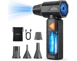 Elektrische Luchtblazer Pro – 500.000 RPM Brushless Motor – 100 Standen – 12.000mAh Accu – USB-C Snelladen – 4 Sproeiers – Voor PC – Auto & Huishouden – Zwart