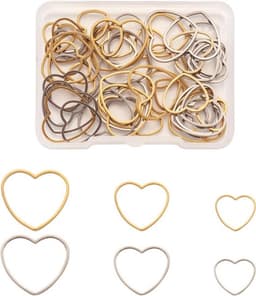 Set van 60 roestvrijstalen holle hartvormige bedelhangers in goud en zilver, met oorbelringen in 3 maten voor het maken van DIY sieraden — thumbnail 1