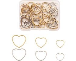 Set van 60 roestvrijstalen holle hartvormige bedelhangers in goud en zilver, met oorbelringen in 3 maten voor het maken van DIY sieraden