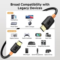 SnelShoppen - Mini USB naar USB-C Kabel 2,0 m - 480 Mbps Data Overdracht en 15W Opladen - Compatibel met Gamecontroller, GPS, Camera, Dashcam - Zwart — thumbnail 2