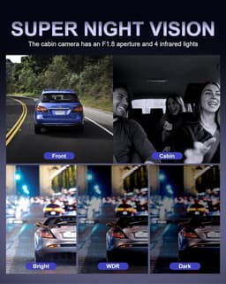 SnelShoppen - 4-Kanaals Dashcam Auto 5G WiFi met 360° Draaibare Camera's, Radar Bewegingsdetectie, GPS, Nachtzicht, Parkeercontrole, 1080P, 3" Scherm, — thumbnail 3