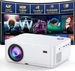 SnelShoppen - WiFi Bluetooth Beamer 4K Android OS Projector Native 1080P Autofocus 800 ANSI Lumen Mini Projector voor Thuisbioscoop, Outdoor, Tuin, Wo — thumbnail 1